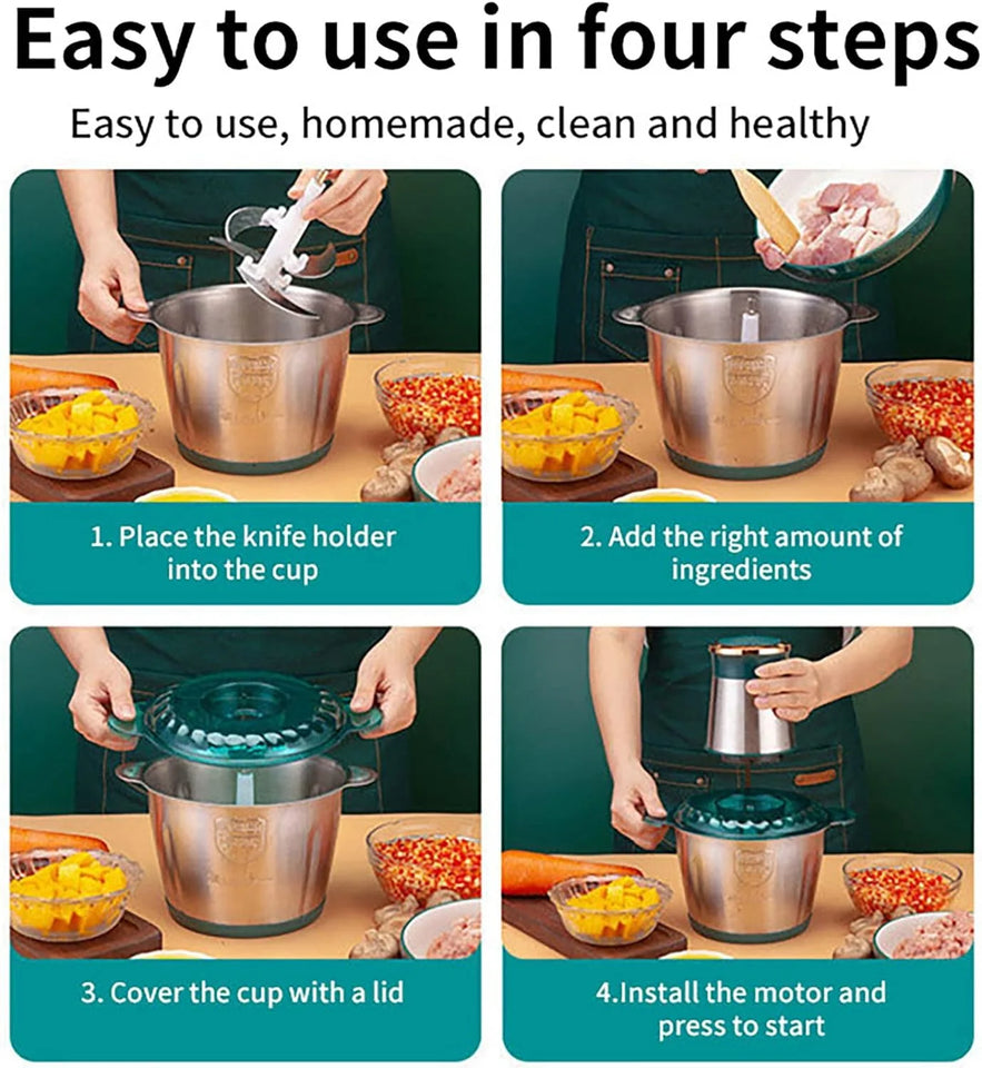 2L Meat & Vegetable Electric Chopper 3 Speed Food Processor